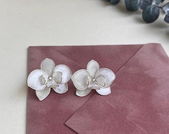 Orchid Flower Jewelry Set: Adjustable Ring and Stud Earrings Handmade Botanical Bridal Gift