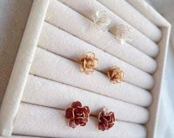 Handgemachte Mini Harz Blume Ohrstecker Blume Rose Ring Floral kleine Halskette Hochzeit Ohrringe Brautschmuck bunt rose