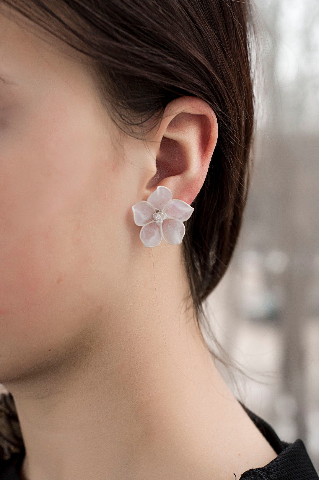 Flower Earrings Stud Dainty White Bridal Earrings