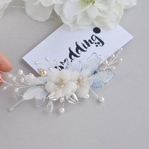 Flower hair flower rose gold hair piece silk flower ivory comb butterflies wedding accessories bridal hair piece pearls hair comb image 7