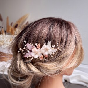 Flower hair flower rose gold hair piece silk flower ivory comb butterflies wedding accessories bridal hair piece pearls hair comb image 9