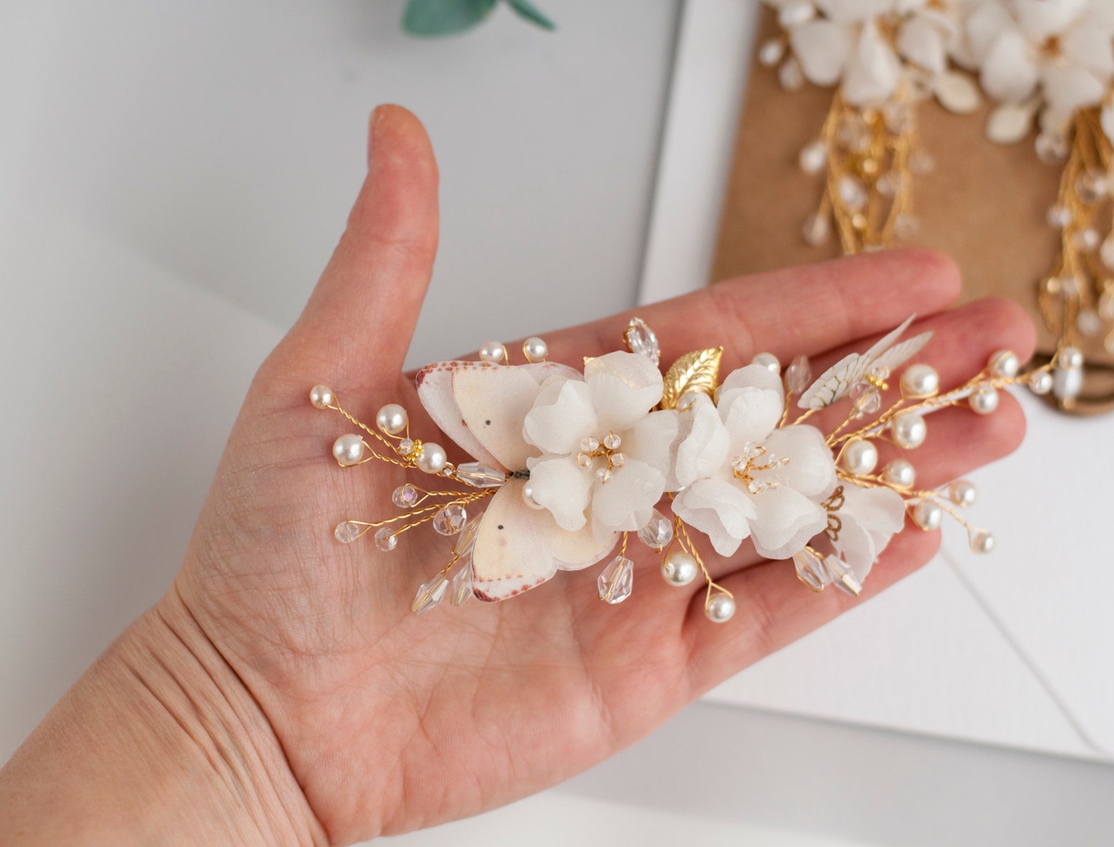 Silk Flower Hair Clips Bridal Ivory Butterflies Hair Accessory Etsy