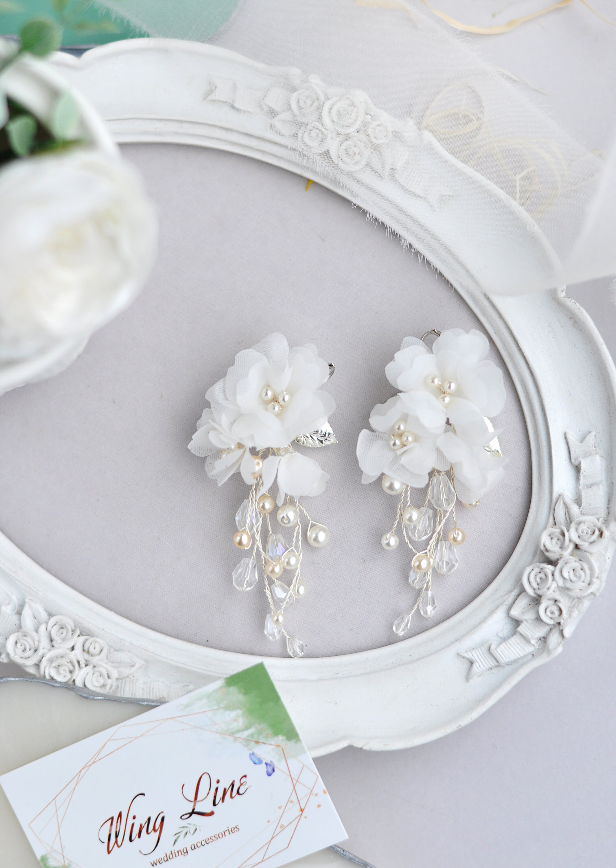 Fabric Earrings White Earrings Silk Flower Earrings Dangle Etsy Australia