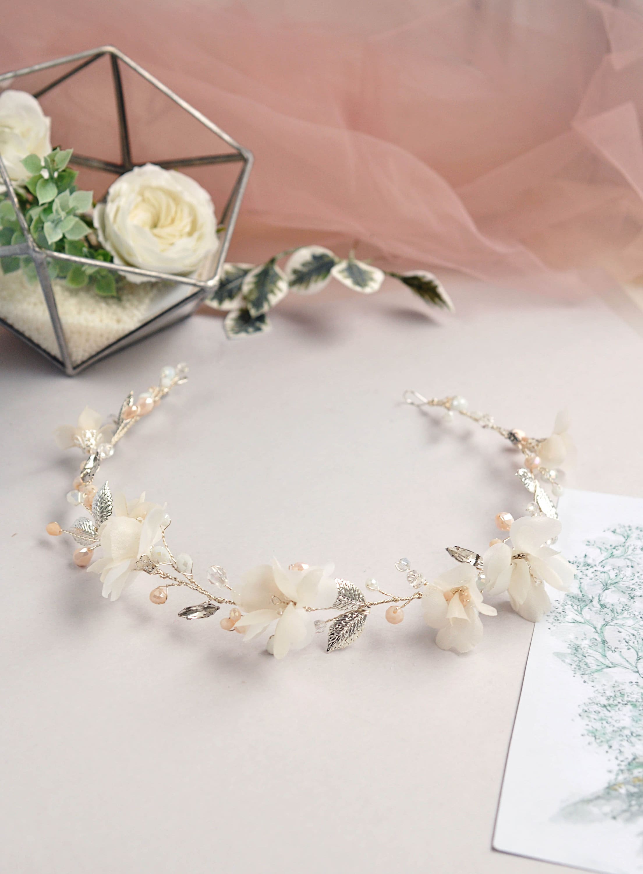 Bridal silk flower hair vine floral hair vine ivory bridal Etsy