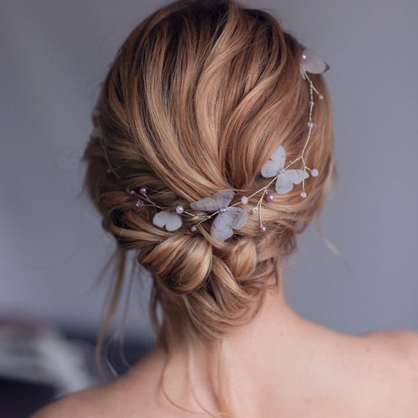 hair vine dusty lavender headpiece purple butterflies hair vine delicat hair piece bridal accessories