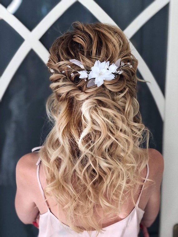 Bridal Floral Comb Flowers Headpiece Wedding Silver Wire Hair Pin