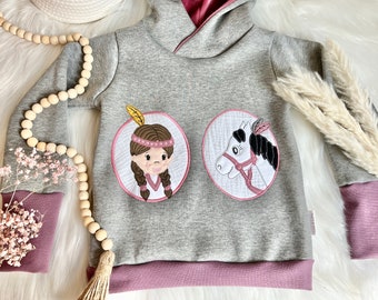 Indianer Mädchen Pferd Pony warmer Herbst Hoodie Herbst autumn Gr. 80 - 98 Kapuze