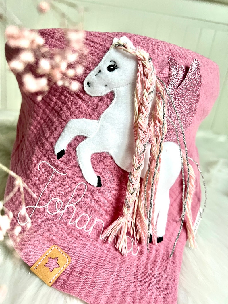 Pegasus glitter muslin cloth muslin cloth neckerchief embroidered in old pink or desired color image 8