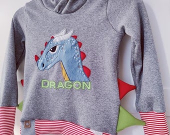 Drache dragon Hoodie Zacken Zipfel Kapuzenpullover Herbst autumn Hoodie grau jeansblau Zipelkapuze Winter Kinderhoodie 104-152