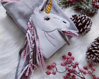 Winter Sweat Pajamas 3D Unicorn Snow for girls pink, dusky pink, mustard or red ringed Gr. 80 - 158