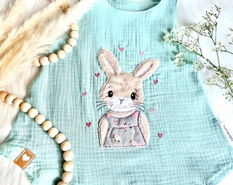 Muslin dungaree dress with rabbit Leni in delicate mint from size 50 - 140