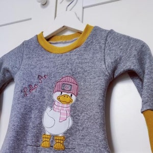 Cute Winter Duck Grey Cuddle Winter Pajamas for Girls 2 Pieces Trousers Shirt grey/Mustard Duck PEACE image 8