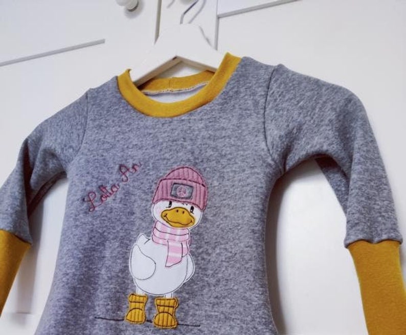 Cute Winter Duck Grey Cuddle Winter Pajamas for Girls 2 Pieces Trousers Shirt grey/Mustard Duck PEACE image 8