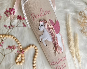 3D Pegasus Glitzer Schultüte zur Einschulung beige creme blumig minimalistisch ab 119,90Euro