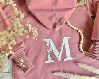 Letter flowers hoodie mud jacket rain jacket old pink softshell