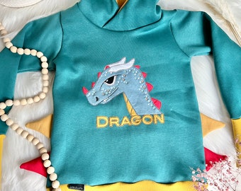 Drache dragon Hoodie Zacken Zipfel Kapuzenpullover Herbst autumn Hoodie petrol senf Zipelkapuze Winter Kinderhoodie 56 - 98