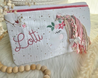 Price from 29.80 euros 3D pony horse large glitter cosmetic bag made of muslin flowers toiletry bag pink