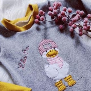 Cute Winter Duck Grey Cuddle Winter Pajamas for Girls 2 Pieces Trousers Shirt grey/Mustard Duck PEACE image 1