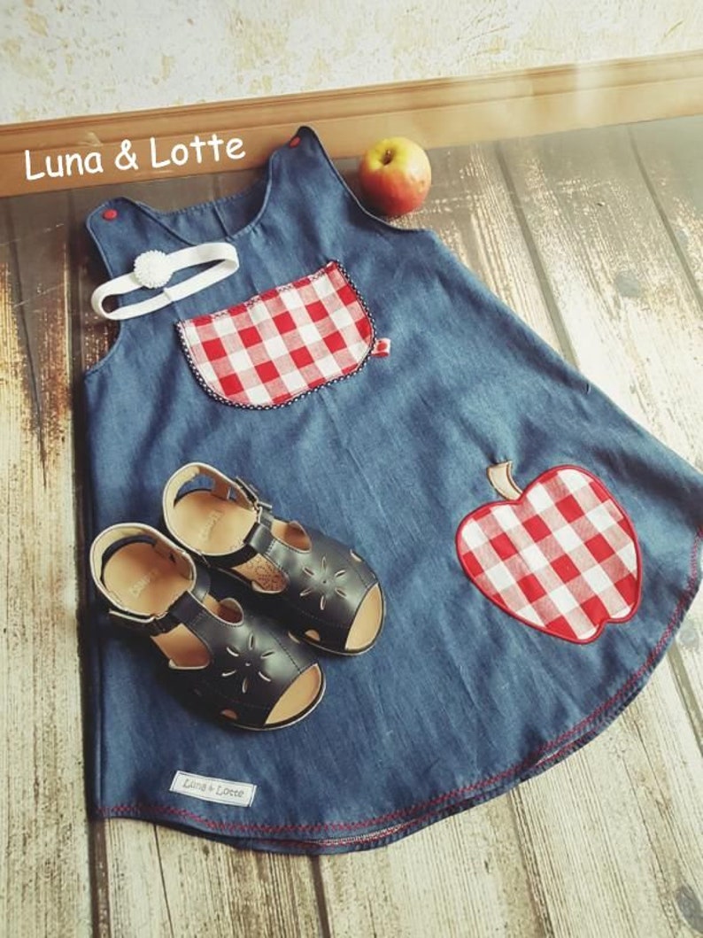 Dress Jeans Dungaree Dress blue Apple red Waldorf Gr. 56 140 image 10