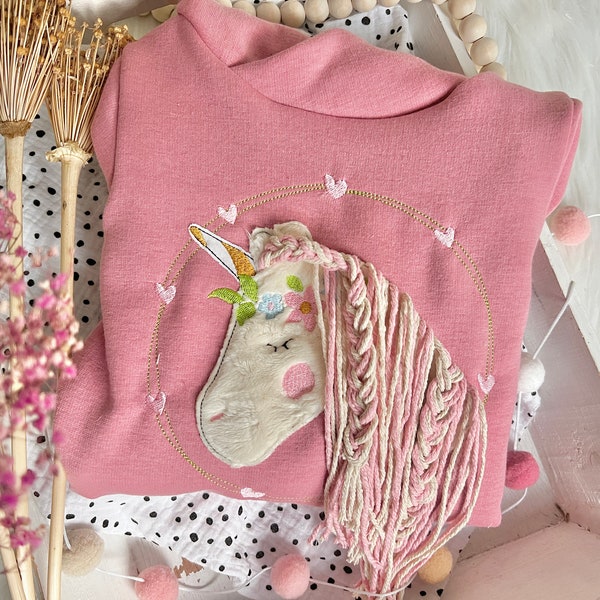 3D unicorn wool hair hoodie autumn hoodie old pink alpine fleece baby hoodie children's hoodie 56 - 98