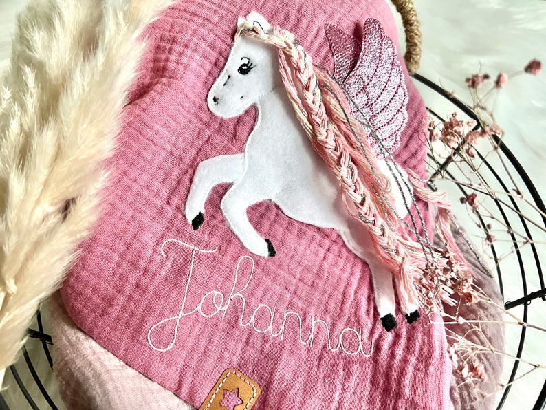 Pegasus glitter muslin cloth muslin cloth neckerchief embroidered in old pink or desired color image 4