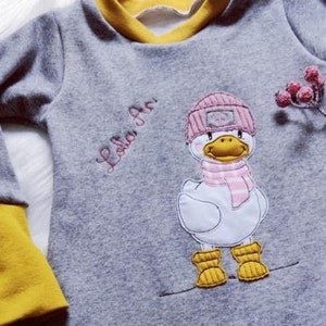 Cute Winter Duck Grey Cuddle Winter Pajamas for Girls 2 Pieces Trousers Shirt grey/Mustard Duck PEACE image 6