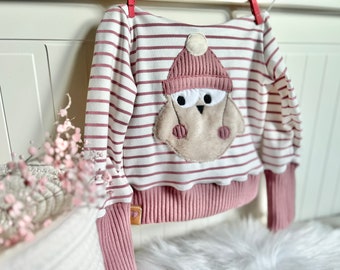 Winter Eule Hoodie geringelt altrosa Mädchen Kapuzenpullover Babyhoodie Kinderhoodie Gr. 68 - 98