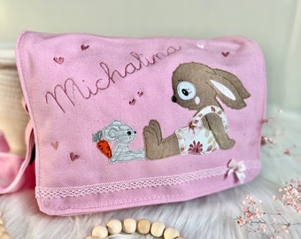 Hase Maus Freunde Kindergartentasche mit Herzen rosa mit Wunschname