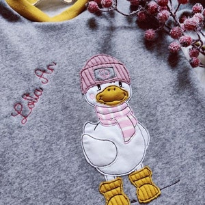 Cute Winter Duck Grey Cuddle Winter Pajamas for Girls 2 Pieces Trousers Shirt grey/Mustard Duck PEACE image 2