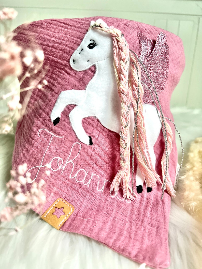 Pegasus glitter muslin cloth muslin cloth neckerchief embroidered in old pink or desired color image 5