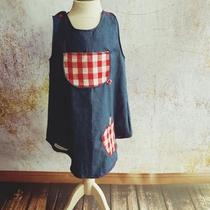 Dress Jeans Dungaree Dress blue Apple red Waldorf Gr. 56 140 image 3