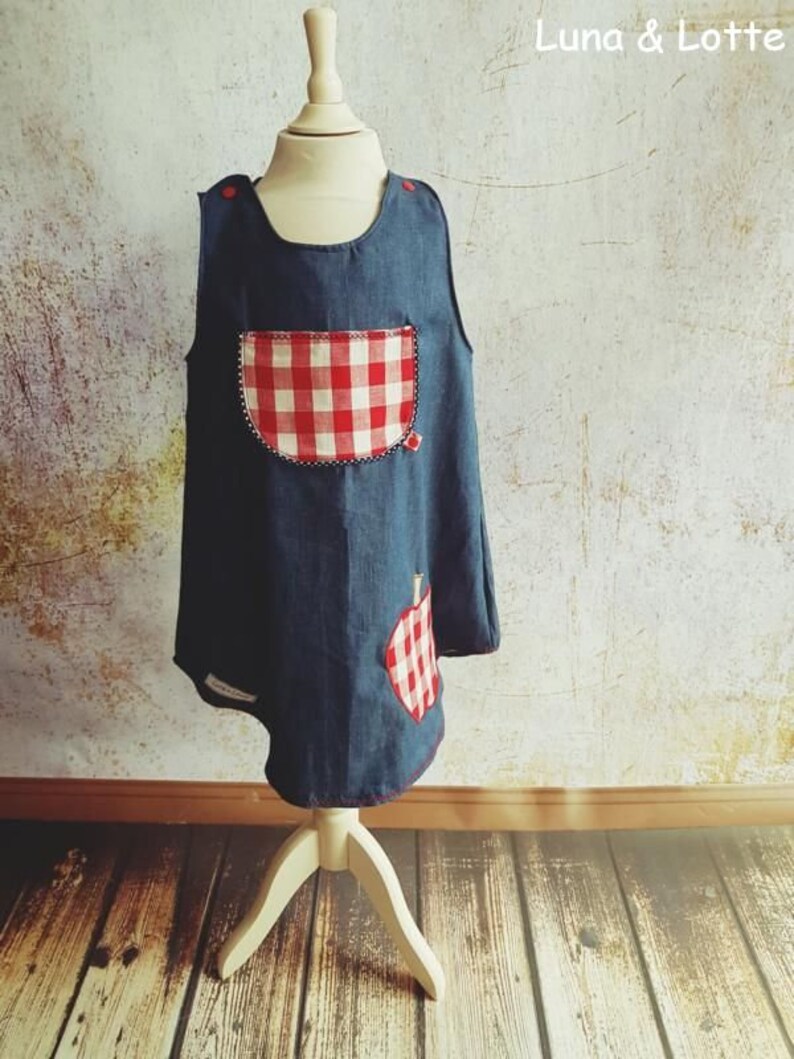 Dress Jeans Dungaree Dress blue Apple red Waldorf Gr. 56 140 image 3