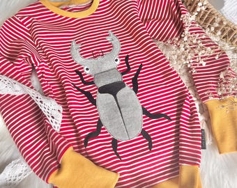 Camisa orgánica a rayas de Beetle Stag Beetle Beetle Happiness