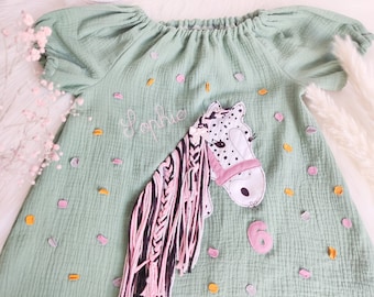 Birthday tunic mint muslin pony horse Lulu confetti mold wool mane school enrollment school cone school