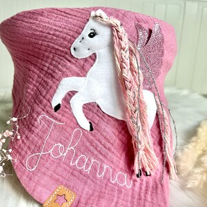 Pegasus glitter muslin cloth muslin cloth neckerchief embroidered in old pink or desired color image 2