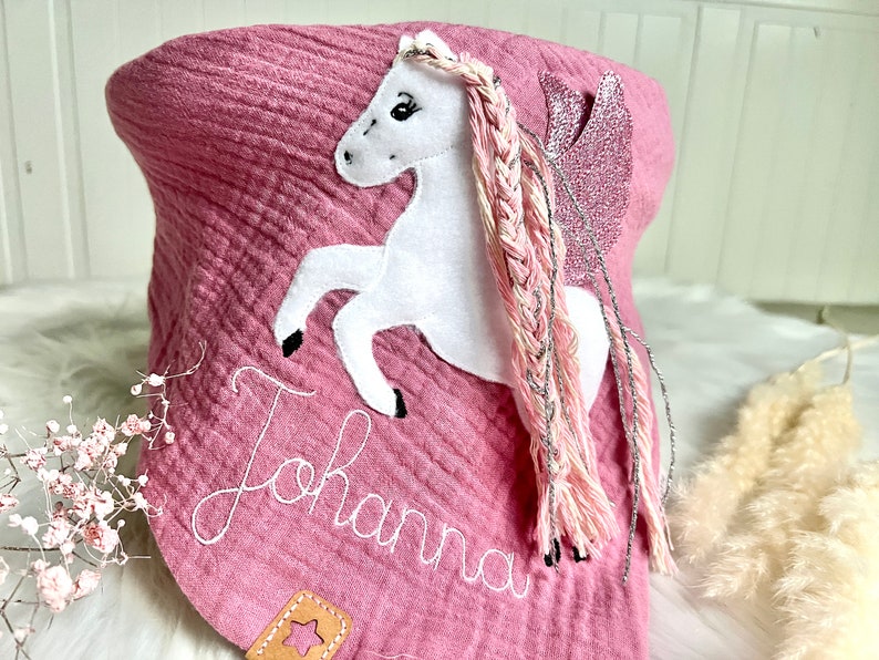 Pegasus glitter muslin cloth muslin cloth neckerchief embroidered in old pink or desired color image 2