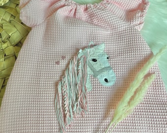 3D Pony Lulu Schimmel Kleid oder Tunika für Mädchen Gr. 68 - 140 Waffelpique Einschulung Kleid Schulanfang