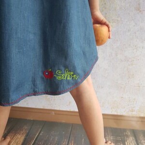 Kleid Jeans Latzkleid blau Apfel rot Waldorf Gr. 56 140 Bild 9