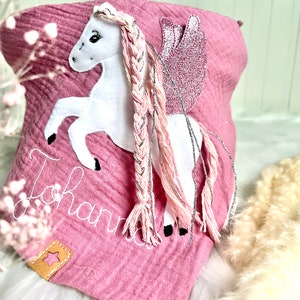 Pegasus glitter muslin cloth muslin cloth neckerchief embroidered in old pink or desired color image 3