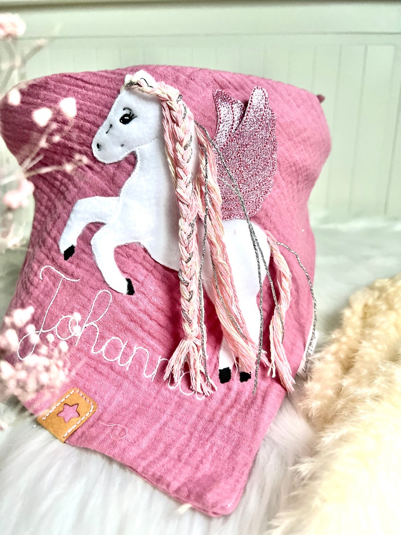 Pegasus glitter muslin cloth muslin cloth neckerchief embroidered in old pink or desired color image 3
