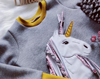 Winter Sweat Pajamas 3D Unicorn Snow for girls pink, dusky pink, mustard or red ringed Gr. 80 - 158