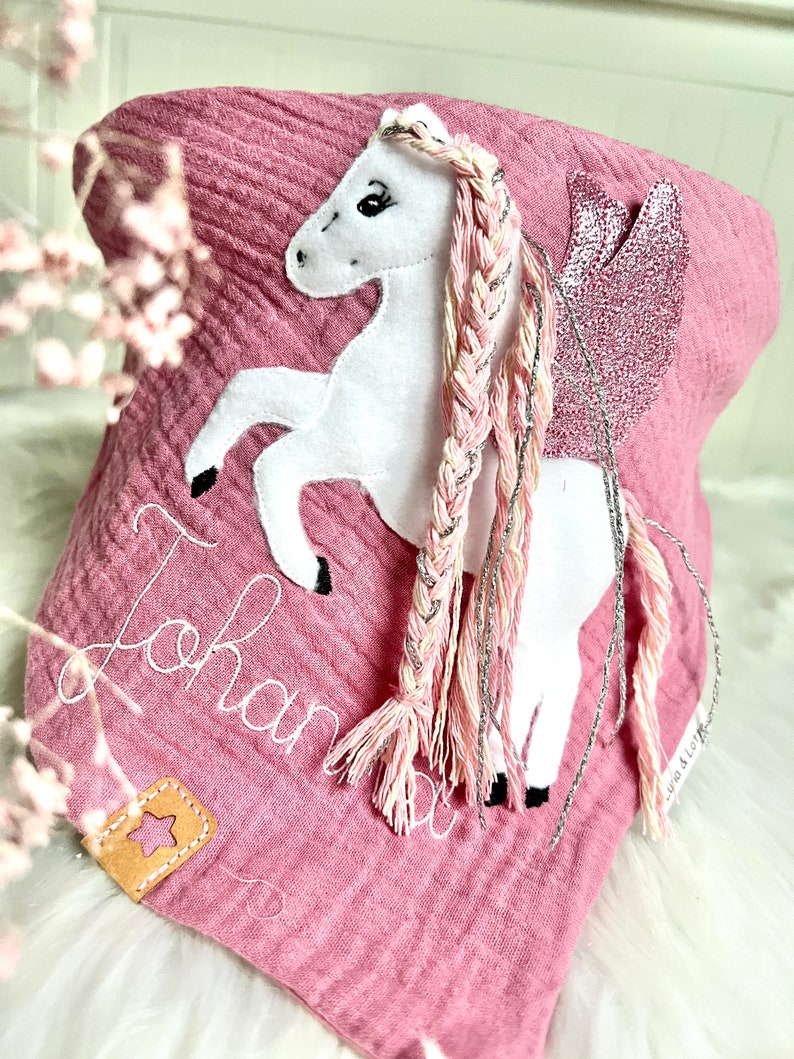 Pegasus glitter muslin cloth muslin cloth neckerchief embroidered in old pink or desired color image 7