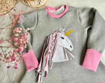 Unicorn Snow dress long sleeve or short sleeve gray pink 3D unicorn size. 86/92 - 146/152 from 52.80 euros