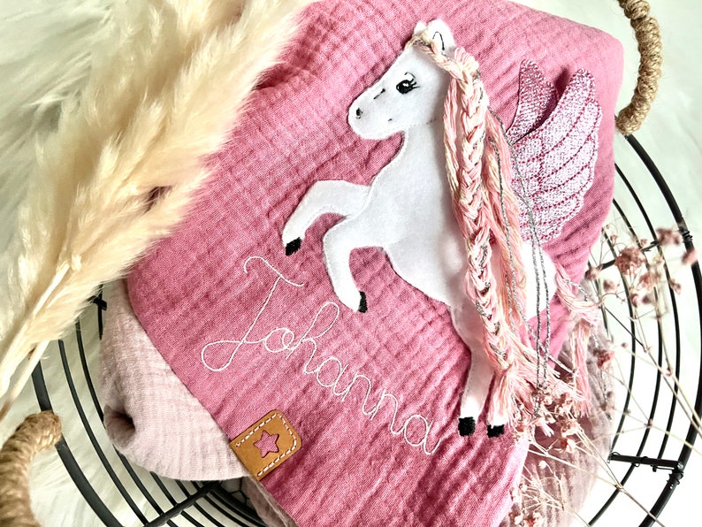 Pegasus glitter muslin cloth muslin cloth neckerchief embroidered in old pink or desired color image 1