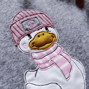 Cute Winter Duck Grey Cuddle Winter Pajamas for Girls 2 Pieces Trousers Shirt grey/Mustard Duck PEACE image 3