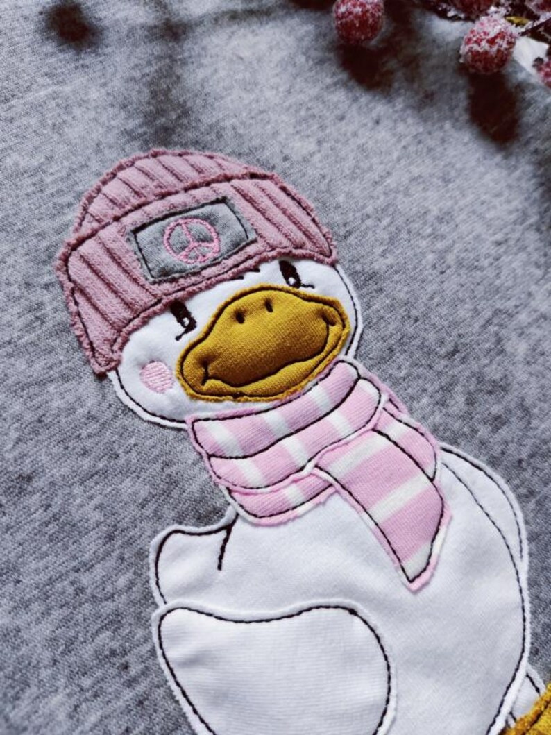 Cute Winter Duck Grey Cuddle Winter Pajamas for Girls 2 Pieces Trousers Shirt grey/Mustard Duck PEACE image 3