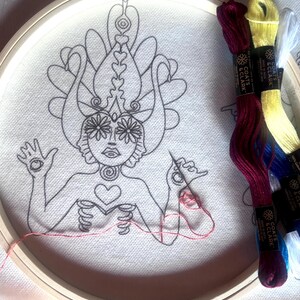 Skapelsens gudinna broderimönster kit | Hantverksbroderi | Stick and Stitch Transfer | Andligt sömnadskit | Meditationspyssel