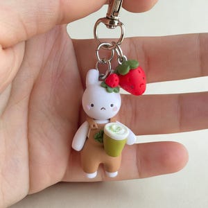 Bunny Matcha Strawberry Lover Handmade Bag Charm