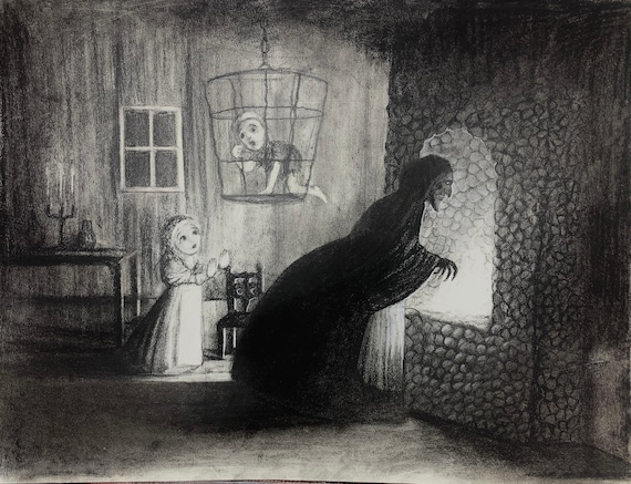 Hansel and Gretel - Charcoal Drawing - Etsy Hansel and Gretel - Charcoal Drawing - Etsy