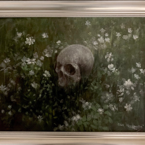 Skull in the garden - oil painting (framed)
